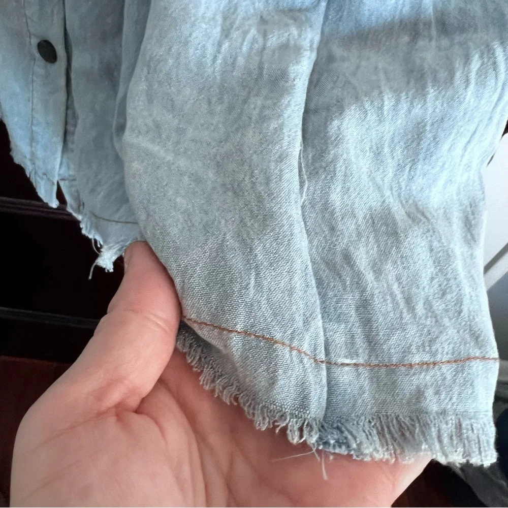 Umgee Short Denim Stonewash Dress Tiered Long Sleeve size Small - Picture 7 of 11